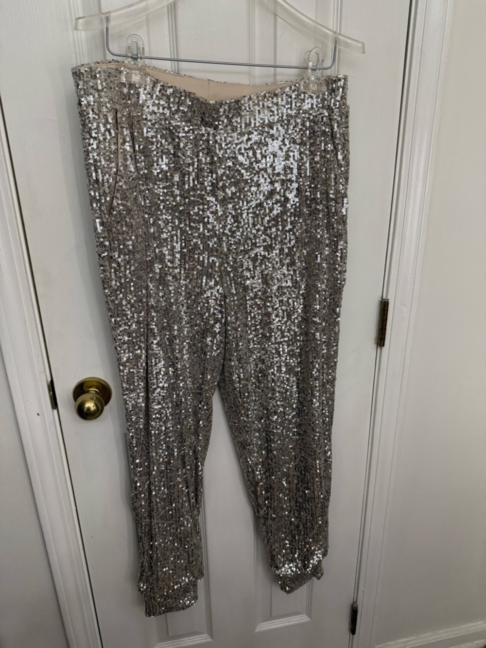 Sequin Metallic Jogger Pants - Silver